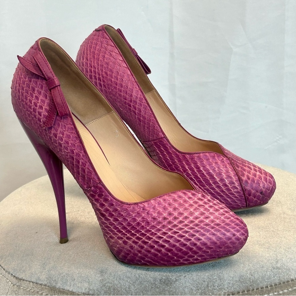 Viktor & Rolf pink snake print embossed bow stiletto high heels Sz 39 - Picture 3 of 10